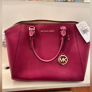 Michael Kors Ciara Large Leather Magenta Satchel